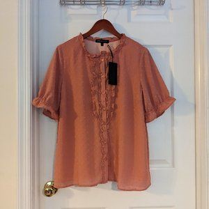 NWT Gibsonlook Short Sleeve Swiss Dot Full Placket Blouse, Mauve, Large